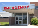The exterior of an Emergency Department entrance at a hospital.